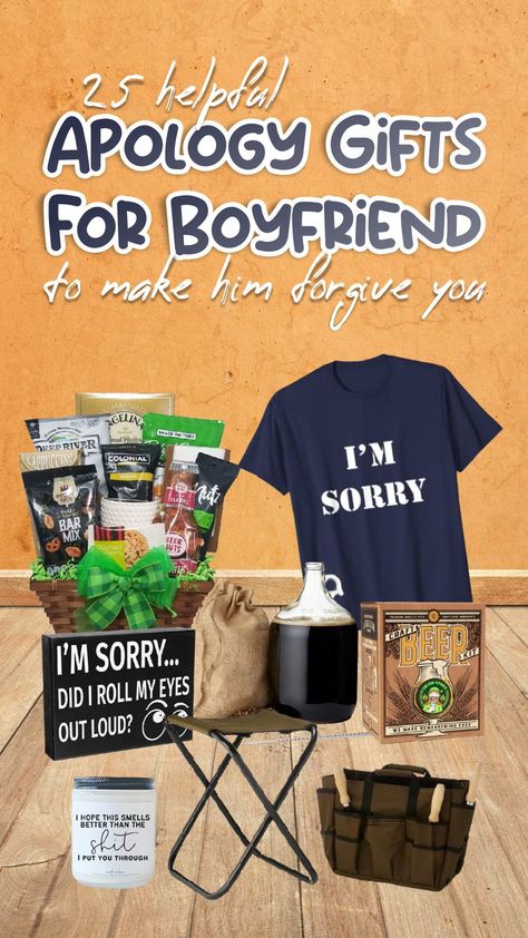 There are 25 different items on this list of apology gifts for boyfriend that you can check out. Hopefully, you can get some inspiration on what apology gift would be the perfect one for your boyfriend. Diy Apology Gifts For Boyfriend, Sorry Basket For Boyfriend, Im Sorry Gifts For Boyfriend Diy, Apology Gifts For Boyfriend, Sorry Gifts For Boyfriend, Boyfriend Apology, Gifts To Give Boyfriend, Snack Gift Baskets, Apology Cards