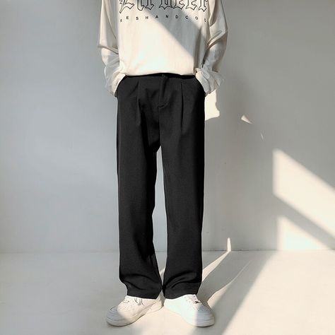 SAYO TOMASYON Coffee White Black Suit Pants Men Fashion Society Mens Dress Pants Korean Loose Straight Pants Mens Formal Trousers Large Size Coffee-M Mens Black Pants, Black Suit Pants, Dress Pants Men, Black Trousers Men, Trousers Outfit, Pants Korean, Black Pants Men, Formal Trousers, Mens Pants Fashion