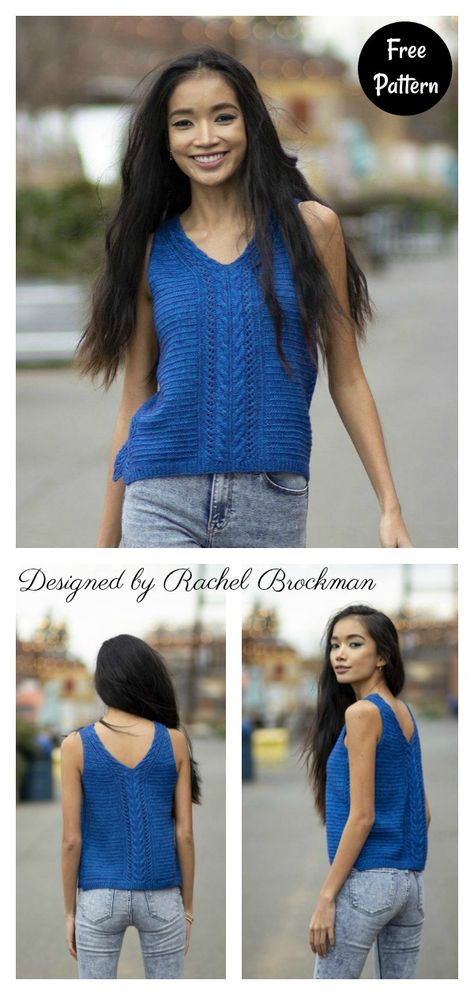 Summer Cable Lace Tank Top Free Knitting Pattern #freeknittingpattern #knittingpattern #summertopfreepattern Summer Knitting Patterns For Women, Knitting Summer Tops, Free Knit Top Patterns, Knit Outfit Summer, Knitted Tank Top Pattern Free, Knit Tank Pattern, Knit Tank Top Pattern, Free Knitting Patterns For Women, Summer Knit Tops