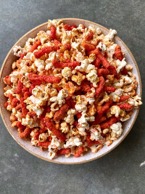 Flamin' Hot Cheetos Popcorn Copycat Recipe  | Kitchn Homemade Cheetos, Cheetos Popcorn, Crunchy Cheetos, Cheetos Flamin Hot, Cheetos Recipe, Cinnamon Sugar Popcorn, Flamin Hot Cheetos, Sugar Popcorn, Buttery Popcorn