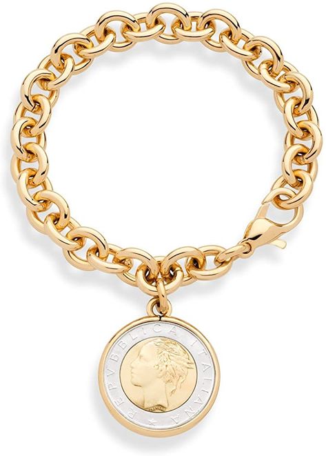 Gold Coin Jewelry, Italy Women, Gold Link Bracelet, Cz Bracelet, Link Chain Bracelet, Bracelet Women, Coin Jewelry, Fabulous Jewelry, Statement Bracelet