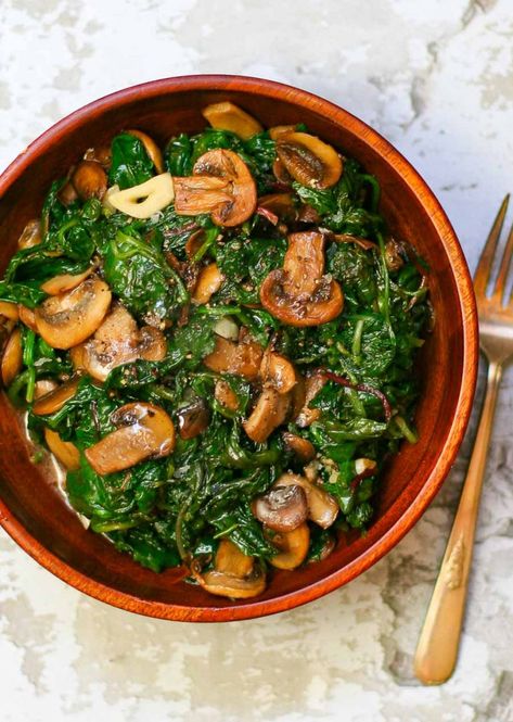 Power Greens, Mushrooms And Spinach, Salad Kale, Kale And Spinach, Kale Recipes, Spinach Recipes, Vegetable Sides, Greens Recipe, Veggie Dishes