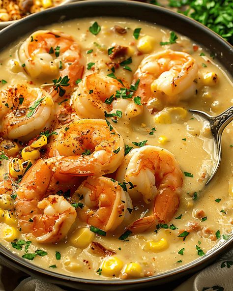 Shrimp And Corn Bisque Louisiana, Clam And Corn Chowder Recipe, Shrimp Bisque Soup, Fish Starters, Shrimp And Corn Bisque, New Orleans Shrimp, Cultural Dishes, Soup Sunday, Corn Bisque