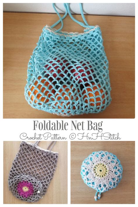 Foldable Pocket Shopping Bags Crochet Patterns - DIY Magazine Crochet Collapsible Bag, Crochet Folding Market Bag, Crochet Flower Bag, Shopping Bag Pattern, Tote Crochet, Crochet Market, Crocheted Patterns, Bags Crochet, Quick Crochet Patterns