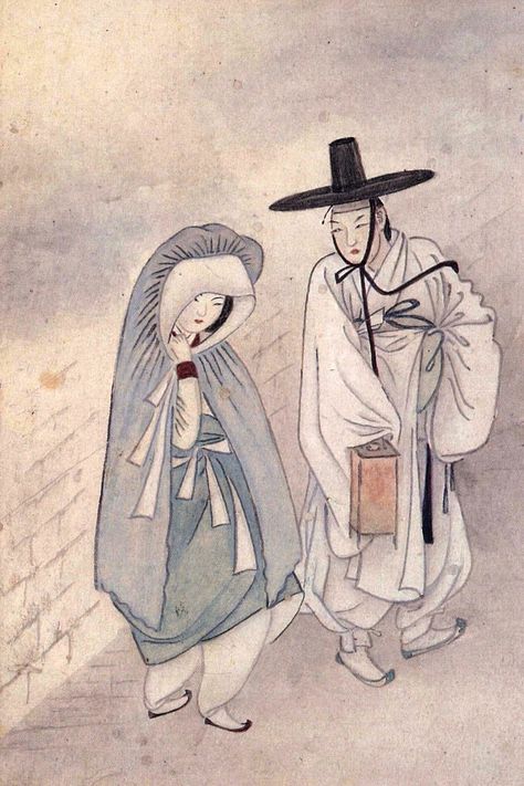 Korean Couple Aesthetic, Korean Watercolor, Vintage Asian Art, Korean Illustration, Korean Painting, Art Chinois, Aesthetic Korean, Korean History, Asian Painting