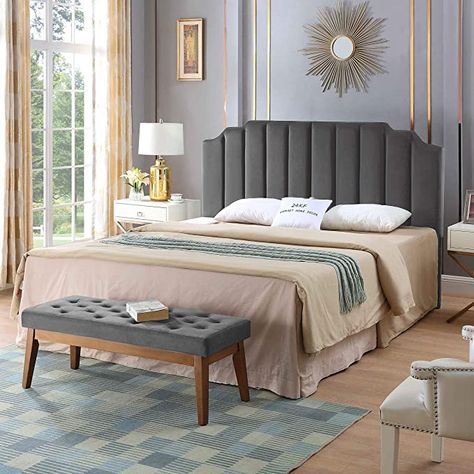 Amazon.com: 24KF Velvet Upholstered Tufted Bench with Solid Wood Leg,Ottoman with Padded Seat-Taupe: Furniture & Decor Jade Kitchen, Headboards For Queen Beds, Guests Bedroom, Royal Bedroom Design, Cal King Headboard, Green Headboard, Green Bed, California King Headboard, Full Size Headboard