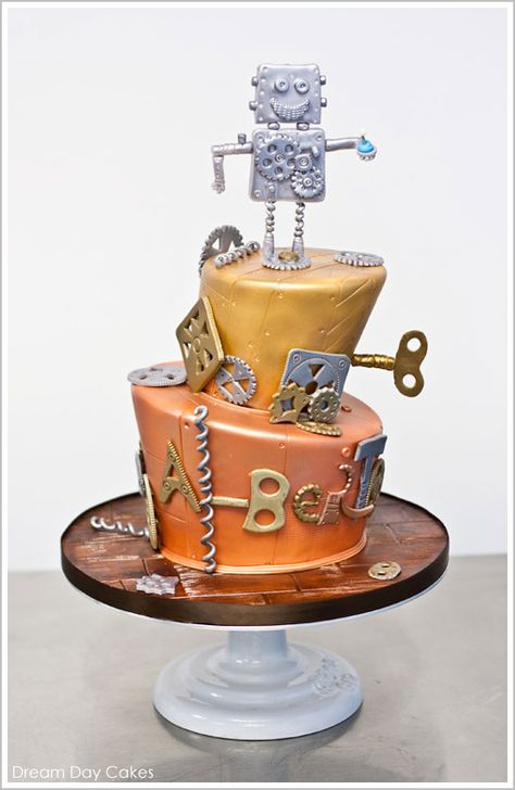 Robot Birthday Cake by Dream Day Cakes  |  TheCakeBlog.com Robot Birthday Cake, Robot Cake, Robot Birthday Party, Cake Blog, Dream Day, Cute Birthday Cakes, Special Cake, Novelty Cakes, Cake Designs Birthday