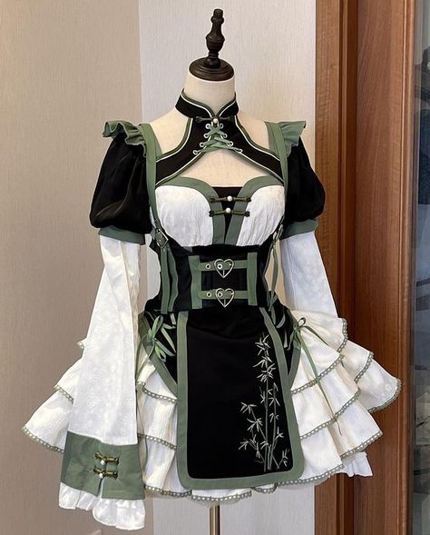 Dress With Detachable Sleeves, Green One Piece, Clothing Design Sketches, Detachable Sleeves, Corset Belt, Cheongsam Dress, Fashion Design Drawings, Year 2024, Fancy Outfits