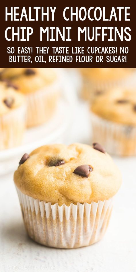 Gluten Free Mini Chocolate Chip Muffins, Chocolate Chip Muffins Easy Healthy, Health Chocolate Chip Muffins, Healthy Gluten Free Chocolate Chip Muffins, Homemade Mini Muffins Healthy, Oat Applesauce Muffins, Chocolate Chip Yogurt Muffins, Ww Chocolate Chip Muffins, Healthy Breakfast Mini Muffins