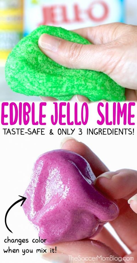 The original and BEST edible Jello slime recipe! Only 3 ingredients and it changes color when you mix it! Our very first edible slime recipe, and still one of the most popular! Cheap Slime Recipe, Eatable Slime Recipe Easy, Kids Slime Recipe Easy, Edible Jello Slime, Fun Edible Crafts For Kids, Edible Pudding Slime, Edible Pudding Slime Recipe, Non Messy Slime, Jello Crafts For Kids