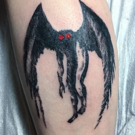 Mothman Tattoo Simple, Chupacabra Tattoo, Moth Man Tattoo, Cryptid Tattoo Ideas, Cryptid Tattoos, Oddities Tattoo, Cryptid Tattoo, Cryptic Tattoos, Mothman Tattoo