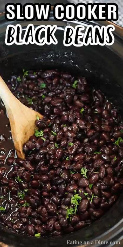 Save money and learn how to cook black beans in the crock pot. It is super easy and takes hardly any effort. Cooking Black Beans In Crockpot, Crockpot Black Beans Slow Cooker, Slow Cook Black Beans, Black Bean Slow Cooker Recipes, Black Bean Recipes Crock Pot, Black Beans Crockpot Recipes, Black Beans In Crockpot, Black Bean Crockpot Recipes, Black Beans Recipe Crock Pot