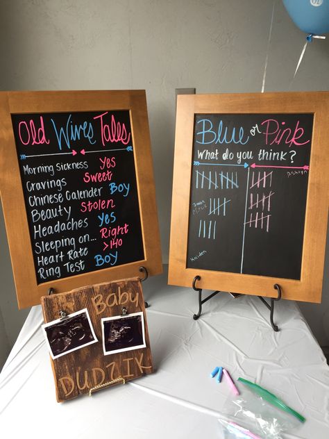 Old Wives Tales Gender Board, Gender Reveal Chalkboard, Old Wives Tales Gender, Old Wives Tales, Old Wives Tale, Wives Tales, Baby Gender Reveal Party, Baby Gender Reveal, Reveal Ideas