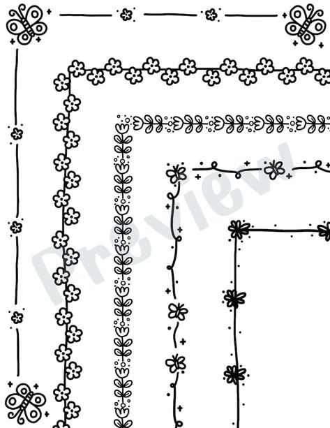 One Line Border Design, Easy Frame Drawing, Cute Borders For Edits, Whiteboard Border Ideas, Flower Boarders Designs For Projects, Letter Border Designs, Border Ideas For Notes, Simple Page Borders Design For Project, Simple Page Borders