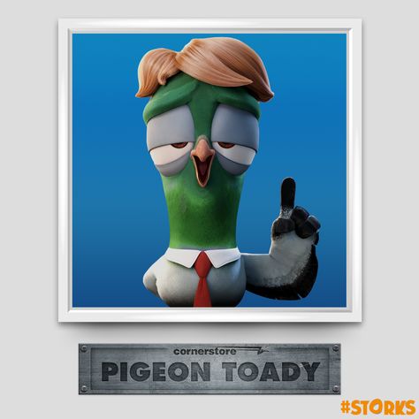 Always striving to be at the top. Meet Pigeon Toady this Friday. #STORKS Pigeon Toady, Storks Movie, Life Moves Pretty Fast, Animation Studio, Posters And Prints, Movie Art, Rock Painting, Funny Comics, Cartoon Network