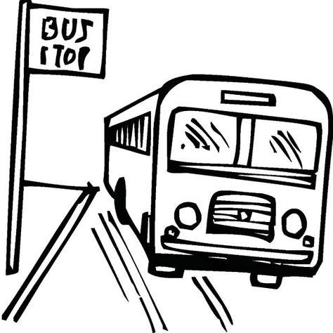 Stop Sign Drawing, Bus Drawing Easy, Bus Stop Drawing, Bus Doodle, Bus Sketch, Doodle Art Name, Drawing Rain, Road Drawing, Bus Drawing