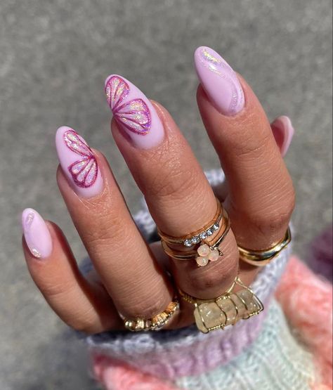 Barbie Pink Nails, Nail Design Glitter, Butterfly Nail Designs, Unghie Nail Art, Butterfly Nail Art, Nagel Inspo, Butterfly Nail, Pink Nail, Sparkly Nails