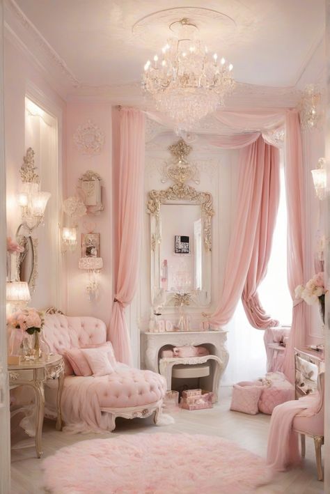 Fancy Home Aesthetic, Princess Living Room Aesthetic, Elegant Pink Room Aesthetic, Pink Girly House, Vintage Girly Room, Vintage Girly Aesthetic, Cozy Vintage Apartment, Pink Shabby Chic Bedroom, Vintage Pink Bedroom