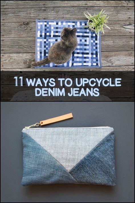 Easy Denim Crafts, Denim Crafts Upcycling, Old Jeans Ideas, Old Bathtubs, Jeans Recycle Ideas, Jean Crafts Ideas, Repurpose Denim, Upcycle Denim Jeans, Denim Jeans Diy