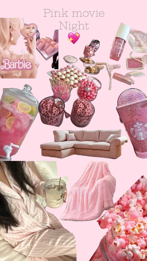 Pink movie night x w bestie! Pink Movie Night, Barbie Movie Night, Cosy Movie Night, Girls Movie Night, Pink Backyard, Movie Night Sleepover, Barbie Night, Girls Night Movies, Pink Movies