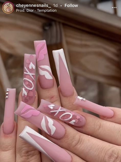 Ongles Bling Bling, Valentines Nail, Vday Nails, February Nails, Nail Designs Valentines, Long Acrylic Nails Coffin, Acrylic Nails Coffin Pink, Long Square Acrylic Nails, Unique Acrylic Nails