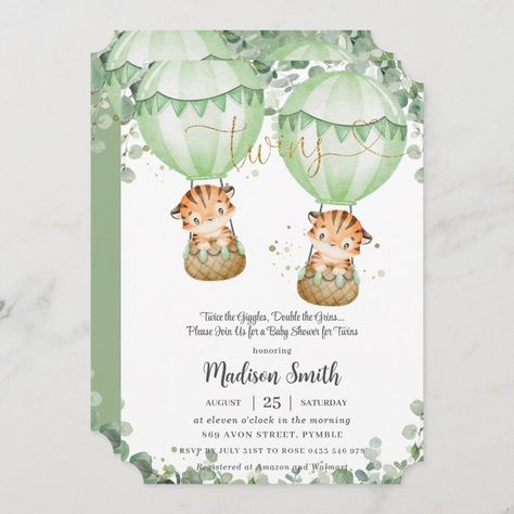 Twin Baby Shower Theme, Baby Tigers, Monkey Baby Shower, Twins Baby Shower Invitations, Chic Invitation, Twins Birthday, Gender Neutral Baby Shower Invitations, Jungle Baby Shower Theme, Cute Tiger