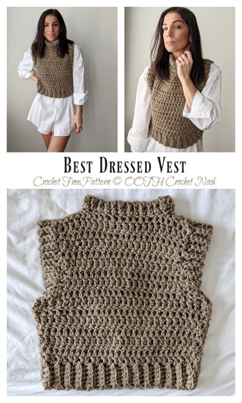 Crochet Vest Bulky Yarn, Chunky Vest Crochet, Crochet Plus Size Vest Pattern Free, Chunky Crochet Sweater Vest, Crochet Fall Vest Pattern Free, Free Vest Pattern Crochet, Crochet Fitted Vest, Crochet Pattern Vest Women, Free Knit Sweater Vest Pattern