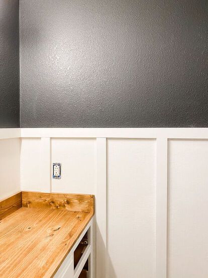 This project is an easy way to install your own "board" and batten. There are no boards, only battens made from inexpensive MDF! Let's get into the steps you need to install your own! You'll need joint compound and a knockdown knife and, if needed, drywall repair kits. I had two holes to cover. The paint I used for the top part of the walls was Sherwin Williams "Carbonized". Determine how far up the battens are going to go and mark. If you have textured walls, use joint compound to s… Diy Vanity Lights, Mountain Bedroom, Glazing Furniture, Small Shower Room, Board Batten, Board And Batten Wall, Diy Barn, Barnwood Wall, Drywall Repair