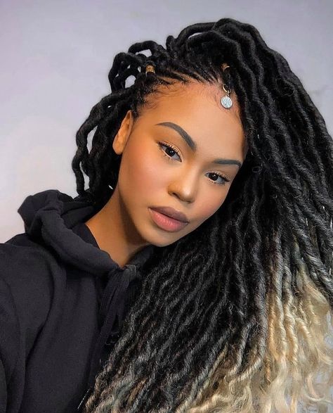 12 Trendy Hair Scarf Ideas for Braids Lock Braids, Ombre Locs, Locs Distressed, Hair Braiding Salon, Distressed Locs, Curly Faux Locs, Braid Extensions, Boho Locs, Soft Locs