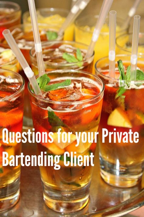 10 Things to Ask a Potential Private Bartending Client Private Event Bartender, What To Wear As A Bartender, Mobile Bar Accessories, Event Bartender Business, Mobile Bartending Setup, Mobile Bartending Business Plan, Private Bartending Business, Mobile Bartending Ideas, Traveling Bartender