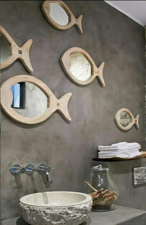 Fish Mirror, Decorative Bathroom Mirrors, Fish Wall Decor, Coastal Bathrooms, Fish Wall Art, Beach Bathrooms, Beach Crafts, Deck Decorating, Florida Home