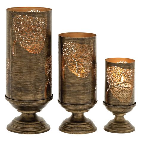 DecMode 47521 Lantern Candle Holder - Set of 3 - 47521 Eclectic Candles, Three Candle Holder, Leaf Candle Holder, Iron Candle Holders, Lantern Candle, Candle Pedestal, Small Candle Holders, Leaves Candle, Large Candle Holders