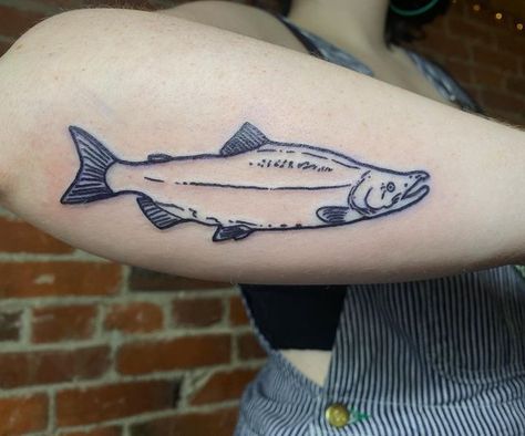 Chinook Salmon Tattoo, Sockeye Salmon Tattoo, Salmon Tattoo Simple, Washington State Tattoos, Silly Tattoos, Salmon Tattoo, Pnw Tattoo, Lamb Tattoo, God Tattoos