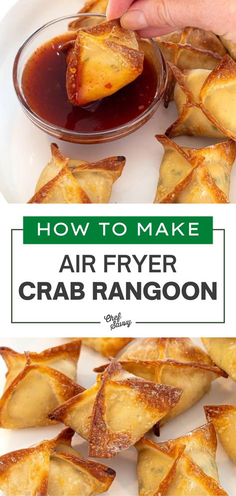 Savory Crab Rangoon, Crab Ragoons Recipe Air Fried, Thai Crab Rangoon Recipe, Crab Wontons Air Fryer, Air Fry Crab Rangoon, Wonton Air Fryer Recipes, Sweet Crab Rangoon Recipe, Crab Wonton Recipes, Air Fryer Wonton Recipes