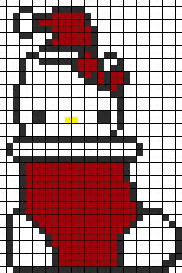 Alpha Pattern #5364 Preview added by nanii98 Hello Kitty Christmas Perler Beads, Knitting Graphs, Christmas Hello Kitty, Christmas Ornament Template, C2c Crochet Pattern Free, Hello Kitt, Hello Kitty Crochet, Kitty Christmas, Easy Pixel Art