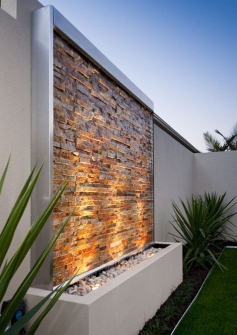 Water Wall Feature Ideas | The Owner-Builder Network Modern Water Feature, Outdoor Water Feature, Water Feature, A House, Water, Plants, Wall, Design