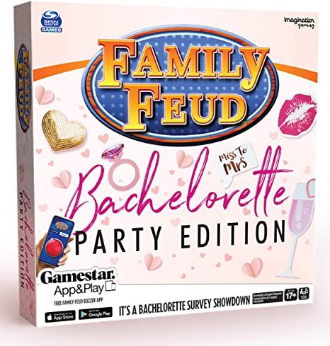 Amazon.com: Family FEUD Bachelorette Party Edition Card Game, Adult Questions Too Hot for TV, 150 Question Cards, 50 Fast Money Cards, Complementary App with Sound Effects from The Show : Toys & Games App Play, Bachelorette Games, Tv Show Games, Bachelorette Party Games, Question Cards, Kids Gift Guide, Money Cards, Family Feud, Steve Harvey