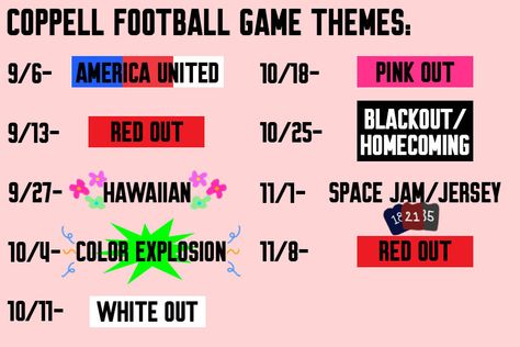 Game Day Themes, Football Game Themes, Student Council Activities, Pep Rally Themes, School Spirit Ideas Pep Rally, Spirit Week Themes, Spirit Day Ideas, School Spirit Week, Homecoming Spirit Week