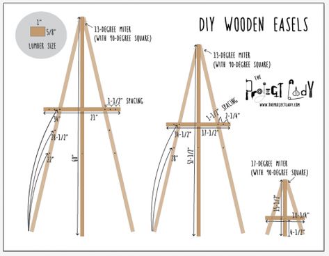 The Project Lady - DIY Cheap & Easy Wooden Easels Large Easel Diy, Homemade Easel Stand Diy, Wood Easel Diy, Diy Small Easel, Diy Poster Stand, Easels For Weddings Display, Diy Tripod Stand, Diy Canvas Stand, How To Make An Easel