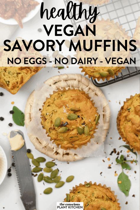 An easy Vegan Savory Muffin recipe perfect as a quick savory breakfast muffin or a vegan kid lunch for school. Bonus, these vegan muffins are packed with 3 vegetables and a bunch of plant-based proteins! Vegan Savoury Muffins, Healthy Savoury Muffins, Vegan Breakfast Muffins, Muffins Zucchini, Savory Breakfast Muffins, Lunch For School, Savory Muffins Recipes, Veggie Muffins, Breakfast Muffin