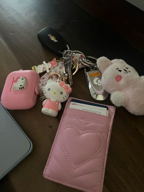 hello kitty, bt21, cooky, pink, wallet, glossier, keychain, aesthetic, sanrio, mymelody, chevrolet, car keys Id Holder Keychain, Keychain Lanyard Aesthetic, Car Key Decorations, Key Chain For Keys, Sanrio Car Aesthetic, Hello Kitty Car Keys, Pink Car Keys Aesthetic, Key Inspo Aesthetic, Girly Car Accessories Keys