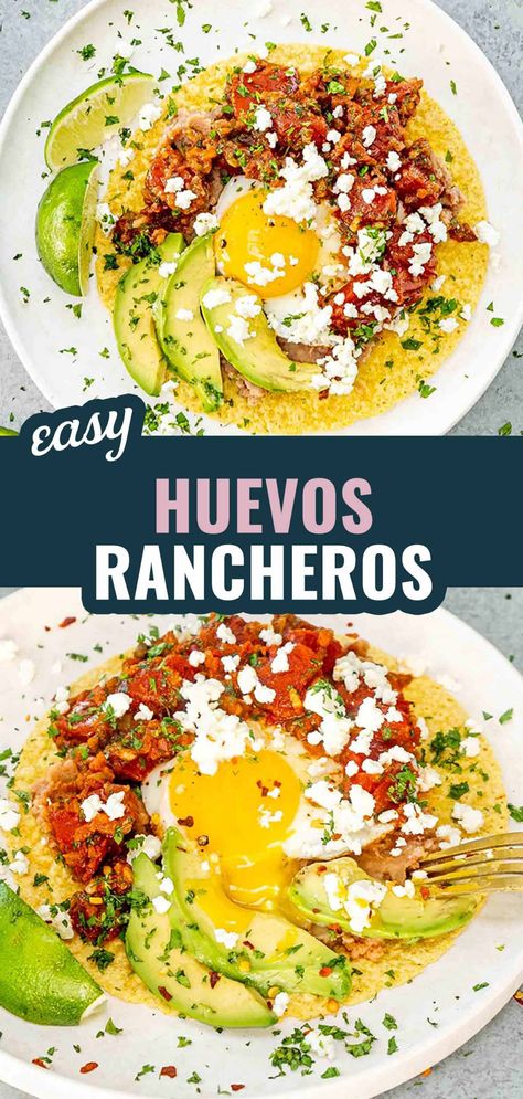 Try my easy Huevos Rancheros recipe for a flavorful and hearty breakfast! Crispy tortillas, refried beans, eggs, and zesty ranchero sauce. #HuevosRancheros #BreakfastRecipes #MexicanFood #EasyRecipes #BrunchIdeas Easy Huevos Rancheros, Ranchero Sauce, Shredded Pork Recipes, Mexican Recipies, Huevos Rancheros Recipe, Taco Spaghetti, Canning Whole Tomatoes, Jo Cooks, Spicy Tomato Sauce