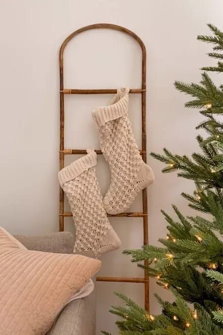 Visit to shop these Christmas decor ideas on Halfway Wholeistic's Liketoknow! Get inspired to buy these Christmas decoration ideas this season. There is nothing more chic than Christmas bedroom decor, as well as Christmas decor ideas for living room. Be sure to shop these amazing Christmas decor ideas 2021 trends too. These are trendy Christmas decorations for the home. There's nothing like Christmas decorations for your living room. #affiliatelink #Christmas #home Christmas Stockings Ladder, Christmas Stocking On Ladder, Where To Hang Christmas Stockings With No Fireplace, Blanket Ladder Christmas Stocking, Ladder For Stockings, Stocking On Ladder, Ladder With Stockings Christmas, Christmas Blanket Ladder Decor, Blanket Ladder Stocking Holder