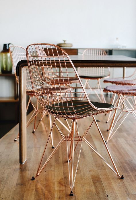 La Maison Jolie: Our Top Ten Hot Picks: Smokin' Hot Copper Chairs! Copper Chairs, Rose Gold Chair, Copper Chair, Tolix Chair, Wire Chair, Chaise Chair, Hot Picks, Copper Kitchen, Interior Trend