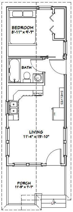 12x32 Tiny House -- #12X32H1 -- 384 sq ft - Excellent Floor Plans Jenner House, Shotgun House, A Small House, Cabin Floor Plans, Tiny House Floor Plans, Casa Container, Shed Homes, Tiny Spaces, Tiny House Cabin