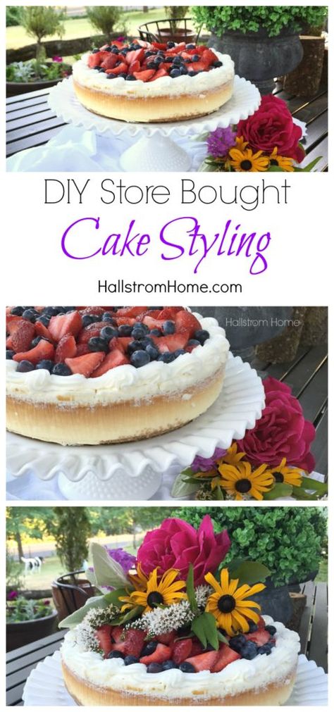 Hallstrom Home: DIY Store Bought Cake Styling Costco Cheesecake Makeover, Store Bought Cheesecake Hacks, Costco Cheesecake Hack, Chic Cake Ideas, Store Bought Cake Makeover, Walmart Cakes, Shabby Chic Cake, Cake Styling, Costco Cake