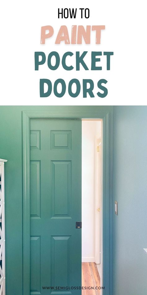 Learn how to paint pocket doors without removing them. Get easy tips for painting without visible brushstrokes when updating your doors. Pocket Doors Diy, Shower Door Frame, Interior Pocket Doors, Painted Interior Doors, Tips For Painting, Living Room Wall Decor Ideas, Room Wall Decor Ideas, Pocket Door, Learn How To Paint