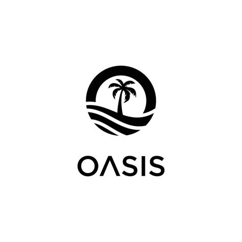 Letter O and desert illustration with tall palm tree logo design Oasis Logo, Desert Illustration, Palm Tree Logo, Palm Logo, Tree Logo Design, Tree Logo, Sign Board, Letter O, Palm Tree