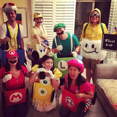 35+ DIY Halloween Costumes for Women That Are Ideal for BFFs | Holidappy Mario Cart Group Costume Ideas, Mario Family Costume, Wario Costume, Toadette Costume, Brothers Costumes, Princess Daisy Costume, Mario Kart Costumes, Mario Princess Daisy, Mario Halloween Costumes