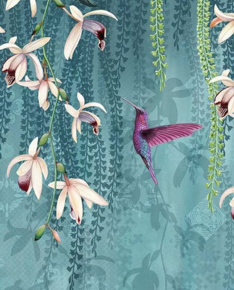 Osborne and Little Osborne And Little Wallpaper, Mughal Art, Textile Prints Design, Orchid Flowers, Flower Art Images, Art And Illustration, Orchid Flower, Abstract Wallpaper, Hummingbirds